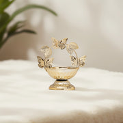 Golden Butterfly Pooja Bowl Gold leaf and flower Bowl with butterfly accent | gold decorative ornament for table centerpiece | gold plated butterfly pooja return gifts | small butterfly metal palted pooja bowl